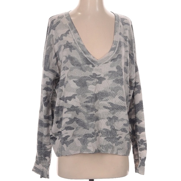 27 Miles Malibu Gray 100% Cashmere V Neck Camo Oversized...